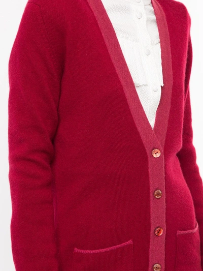 Pre-owned Chanel 1998 Contrast-trim Cashmere Cardigan In Red