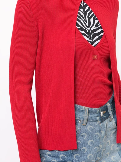 Pre-owned Chanel 2002 Ribbed Bodysuit And Cardigan Set In Red
