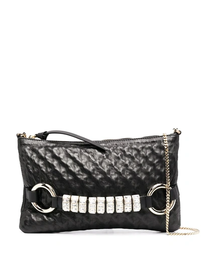 Shop Ermanno Scervino Gemstone Embellished Leather Clutch Bag In Black