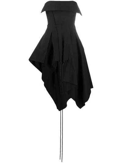 Shop Yohji Yamamoto Asymmetric Draped Bodice Top In Black