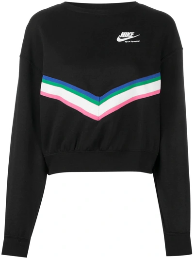 Shop Nike Windrunner Fleece Retro Strip Sweatshirt In Black