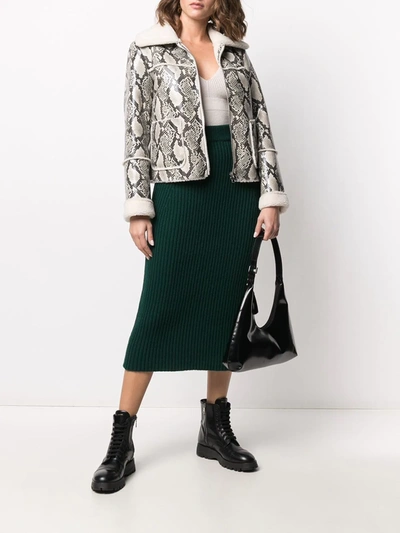 Shop Ami Amalia Ribbed-knit Merino Midi Skirt In Green