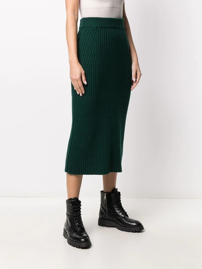 Shop Ami Amalia Ribbed-knit Merino Midi Skirt In Green