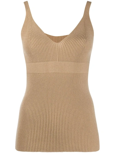 Shop Ami Amalia Sleeveless V-neck Knitted Top In Neutrals