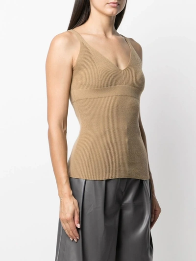 Shop Ami Amalia Sleeveless V-neck Knitted Top In Neutrals