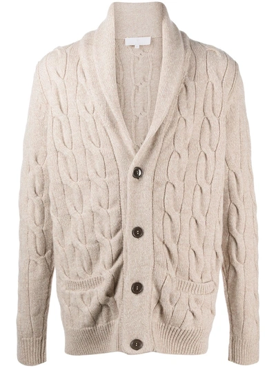 Shop Ami Amalia Chunky Cable-knit Wool Cardigan In Neutrals