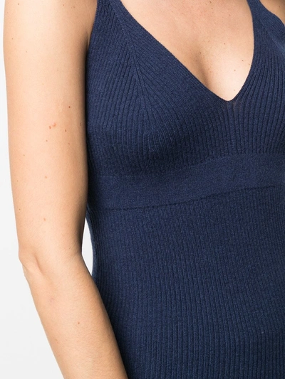 Shop Ami Amalia Sleeveless Knit V-neck Top In Blue