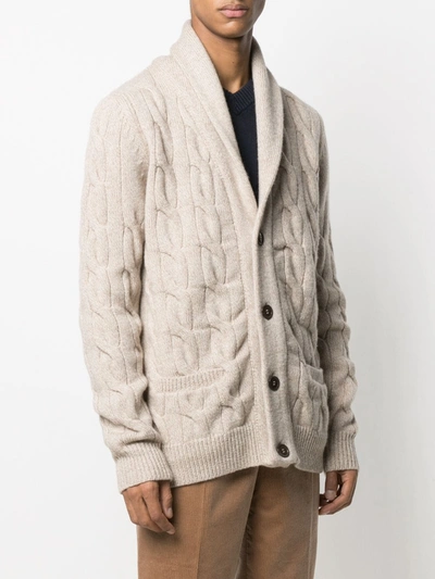Shop Ami Amalia Chunky Cable-knit Wool Cardigan In Neutrals
