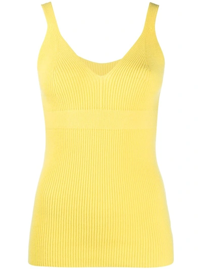 Shop Ami Amalia Sleeveless Knit V-neck Top In Yellow