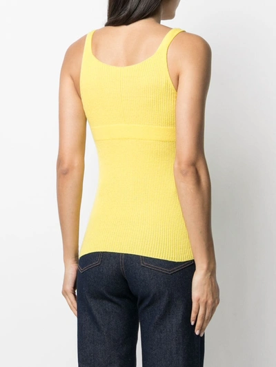 Shop Ami Amalia Sleeveless Knit V-neck Top In Yellow