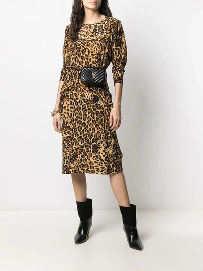 Pre-owned Saint Laurent Leopard Camouflage Print Long-sleeved Dress In Brown