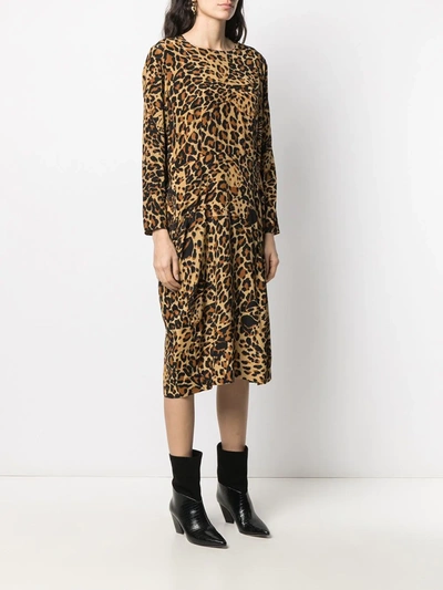 Pre-owned Saint Laurent Leopard Camouflage Print Long-sleeved Dress In Brown