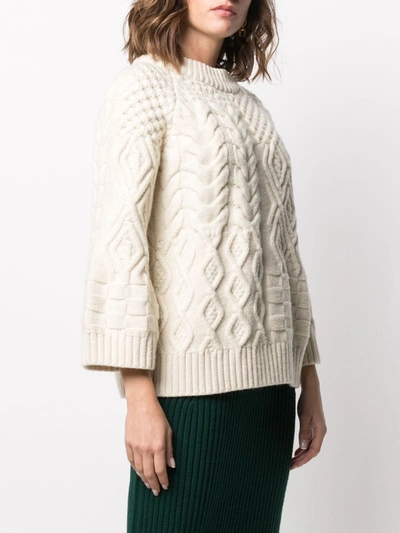 Shop Ami Amalia Cable-knit Structured Wool Jumper In Neutrals