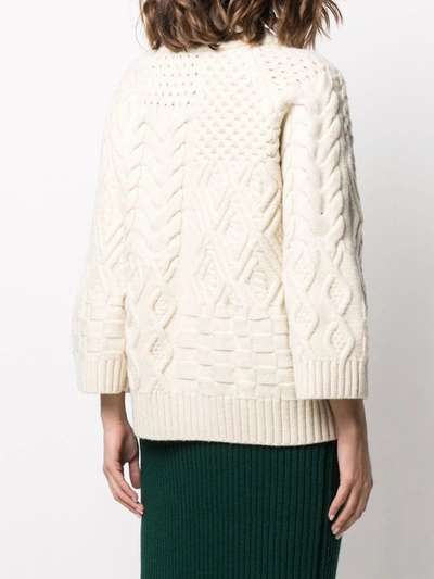 Shop Ami Amalia Cable-knit Structured Wool Jumper In Neutrals