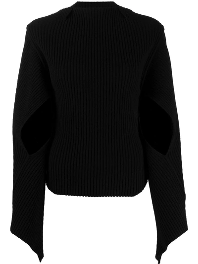 Shop Victoria Beckham Cut-out Ribbed Jumper In Black