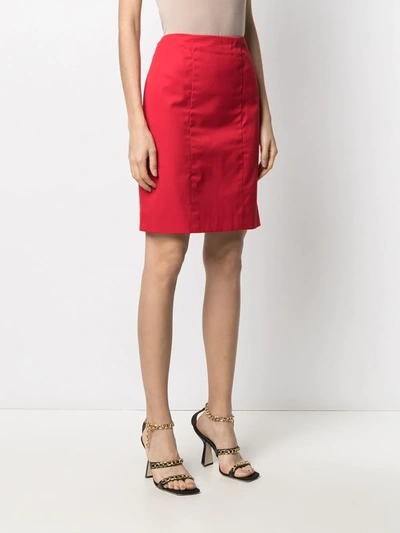 Pre-owned Chanel High-waist Straight-fit Skirt In Red