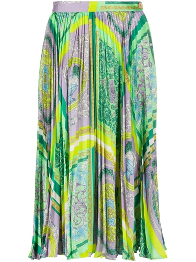 Shop Versace Barocco Mosaic Print Midi Skirt In Green