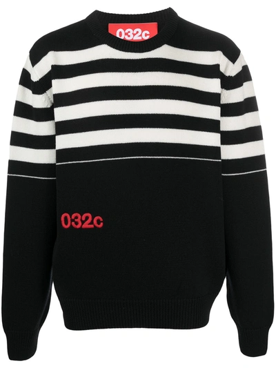 Shop 032c Logo-embroidered Stripe Jumper In Black