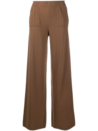 Shop Ami Amalia Ribbed Knit Straight Trousers In Brown