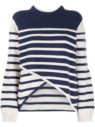 Shop Ami Amalia Striped Merino-knit Jumper In Blue