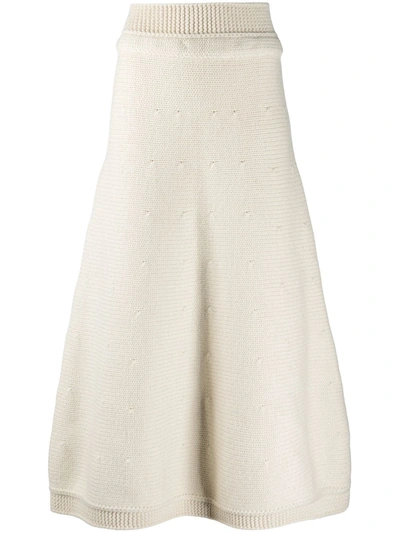 Shop Ami Amalia Chunky-knit Organic Wool Skirt In White