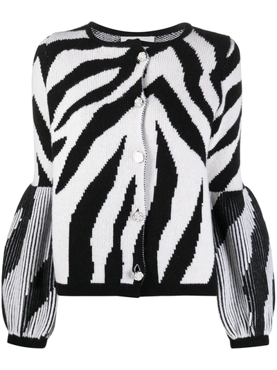 Shop Ami Amalia Zebra Intarsia Merino Wool Cardigan In Black