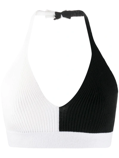 Shop Ami Amalia Colour-block Merino Wool Top In Black