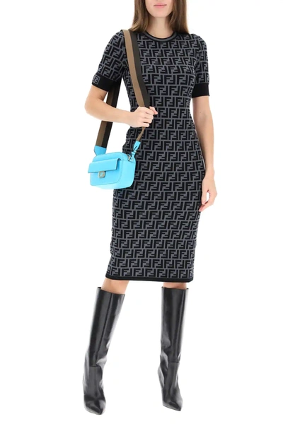 Shop Fendi Dress With All-over Ff Motif In Brown,black