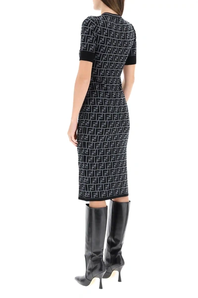 Shop Fendi Dress With All-over Ff Motif In Brown,black
