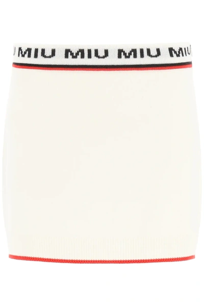 Shop Miu Miu Wool Mini Skirt F 7 In White,black,red