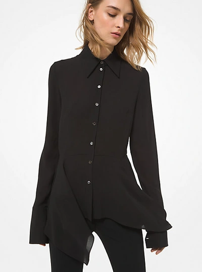 Shop Michael Kors Silk Georgette Asymmetric Peplum Blouse In Black
