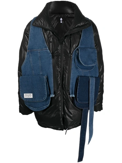 Shop Duoltd Denim-detailed Puffer Jacket In Black