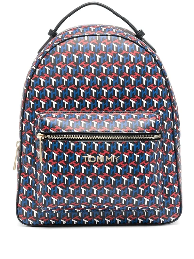 Shop Tommy Hilfiger 3d-logo Print Backpack In Blue