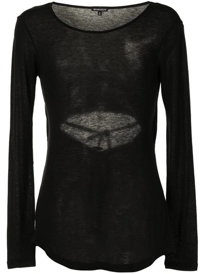 Shop Ann Demeulemeester Semi-sheer Knit Long-sleeved Top In Black