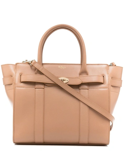 Shop Mulberry Bayswater Leather Tote Bag In Neutrals