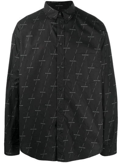 Shop Balenciaga Oversized Logo Print Shirt In Black