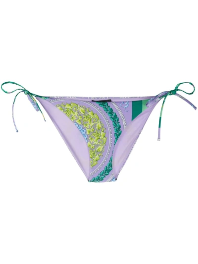 Shop Versace Barocco Mosaic-print Bikini Bottoms In Purple