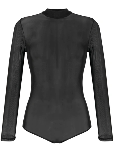 Shop Alchemy Long-sleeve Mesh Bodysuit In Black