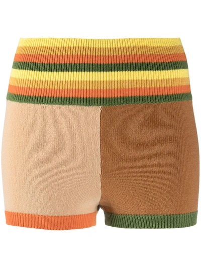 Shop Ami Amalia Colour-block Merino Wool Shorts In Neutrals