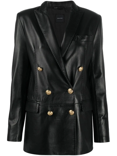 Tagliatore Double-breasted Lamb Skin Jacket In Black