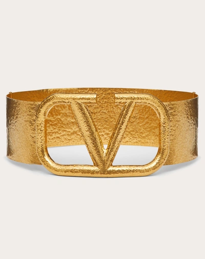 Shop Valentino Garavani Vlogo Signature Metal Belt 70 Mm In Antique Brass