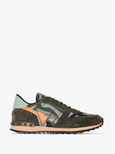 Shop Valentino Green Multicoloured Rockrunner Camouflage Sneakers