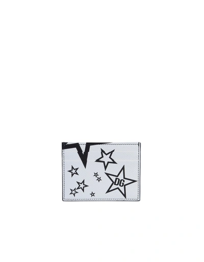 Shop Dolce & Gabbana White Star Embossed Leather Card Holder