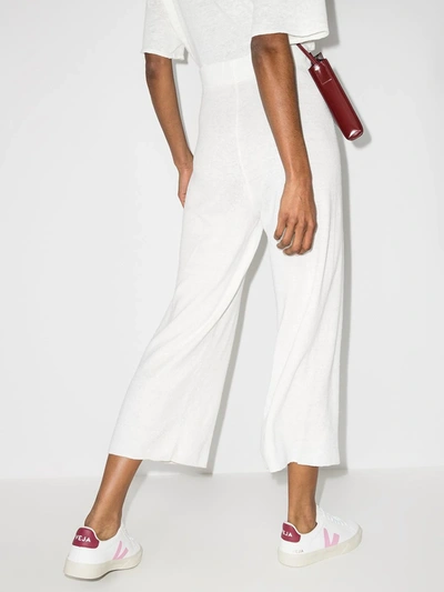 Shop St Agni Wide Leg Cropped Linen Trousers In White