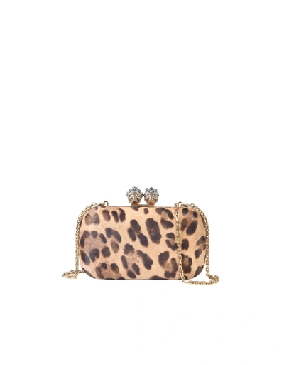 Shop Alexander Mcqueen Queen And King Skull Clutch In Brown