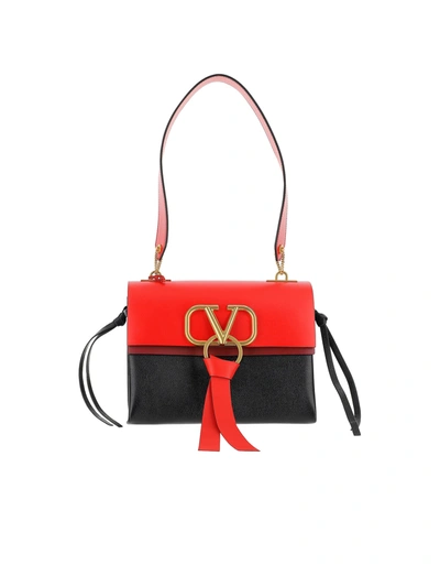 Shop Valentino Black And Red Vring Shoulder Bag