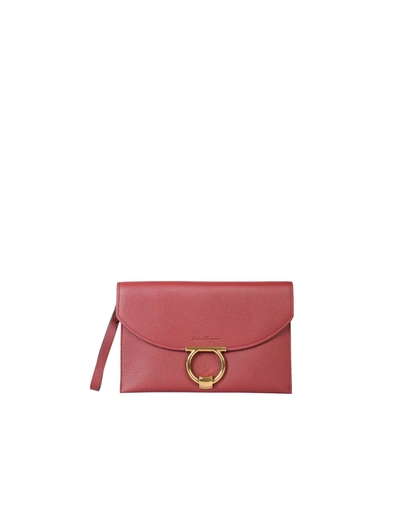 Shop Ferragamo Gancini Clutch In Bordeaux