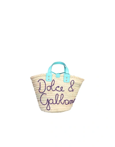 Shop Dolce & Gabbana Kendra Embroidered Straw Tote Bag In Natural