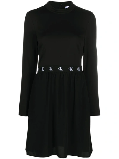 Shop Calvin Klein Jeans Est.1978 Logo Embroidered Mini Dress In Black
