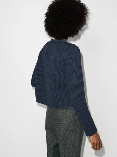 Shop Ganni Ribbed-knit Wool Cardigan In Blue